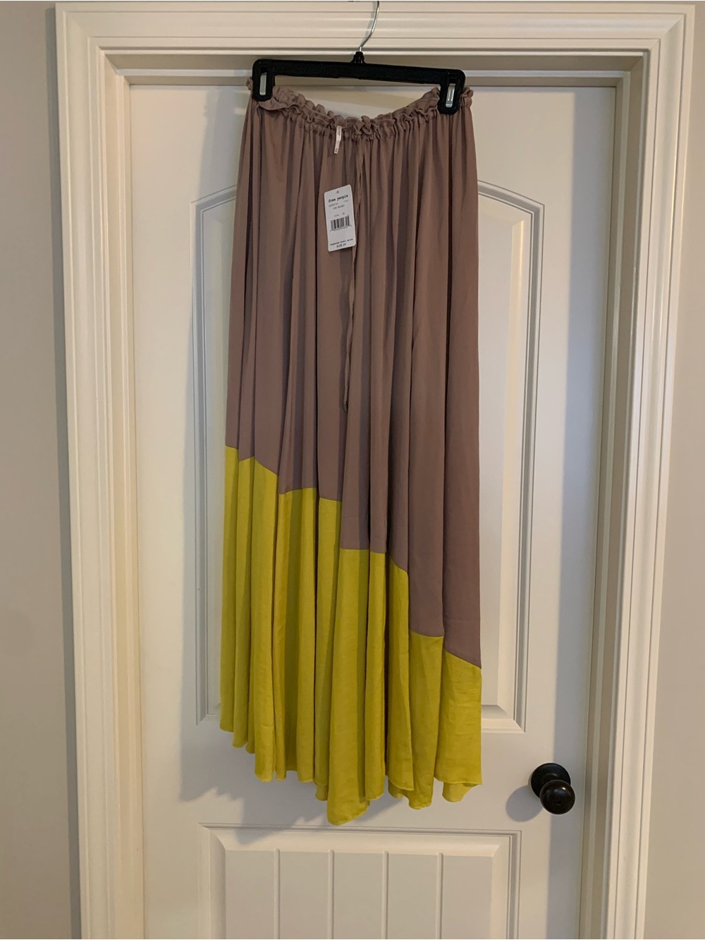 NWT - Free People Taupe and Chartreuse Colorblock Pleated Maxi Skirt